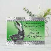 仮装ボールマスクグリーンシルバーパーティの招待状 招待状 (スタンド正面)