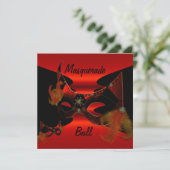 仮装ボールマスクレッドシルクブラック招待状パーティー 招待状 (スタンド正面)