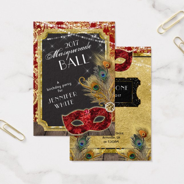 仮装ボールレッド金ゴールド孔雀の入場チケット (オフィス)