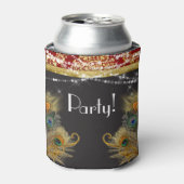 仮装ボールレッド金ゴールド孔雀バースデーパーティー 缶クーラー (缶正面)