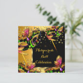 仮装ボール仮面パーティー金ゴールドお祝い 招待状 (スタンド正面)