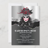 仮装ボール女の子のバースデーグエレガントラムマスク 招待状 (正面)