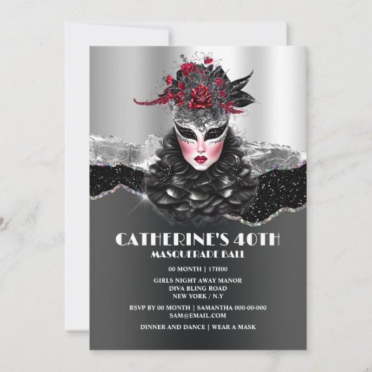 仮装ボール女の子のバースデーグエレガントラムマスク 招待状 (正面)