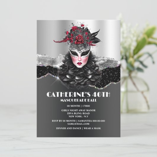 仮装ボール女の子のバースデーグエレガントラムマスク 招待状 (スタンド正面)