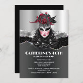 仮装ボール女の子のバースデーグエレガントラムマスク 招待状 (正面/裏面)