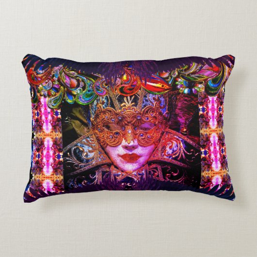 仮装ボール美しいマスク黒ピンクゴシック アクセントクッション (正面)