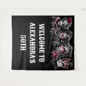 仮装ボール誕生日ピンクの黒いシルバーマスク タペストリー (正面(横))