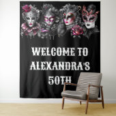 仮装ボール誕生日ピンクの黒いシルバーマスク タペストリー (インサイチュ)