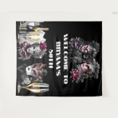 仮装ボール誕生日ピンクの黒いシルバーマスク タペストリー (正面(横))