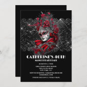 仮装ボール誕生日ベネチアンマスクバラフローラ 招待状 (正面/裏面)