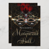 仮装ボール赤エレガント金ゴールドパーティの招待状 招待状 (正面/裏面)