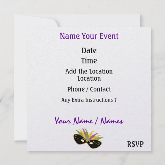 仮装ボール/フェスティバル/コスチュームパーティー- SRF 招待状 (裏面)