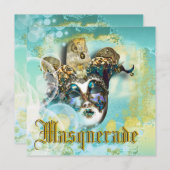 仮装マスエレガントク金ゴールドハットティール（緑がかった色）フローラシック 招待状 (正面/裏面)