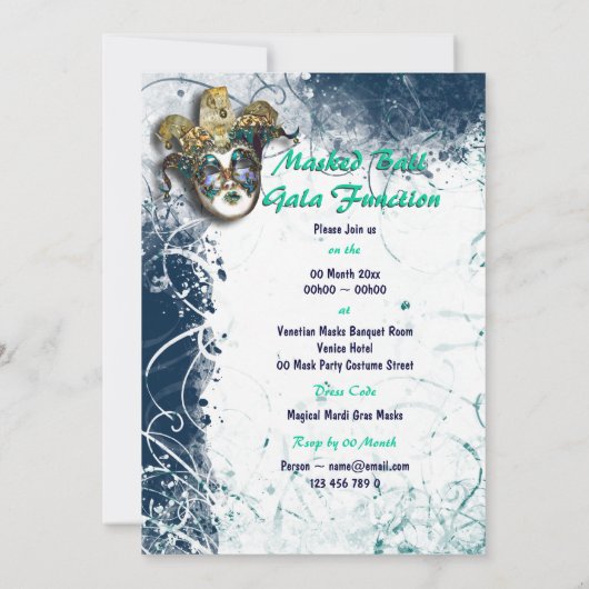 仮装マスカレードのベネツィアのマルディグラのパーティー 招待状 (裏面)