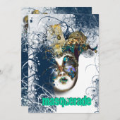 仮装マスカレードのベネツィアのマルディグラのパーティー 招待状 (正面/裏面)