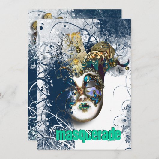 仮装マスカレードのベネツィアのマルディグラのパーティー 招待状 (正面/裏面)