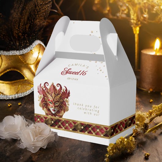 仮装マスクのモチーフHarlequin赤金ゴールドID1032 フェイバーボックス