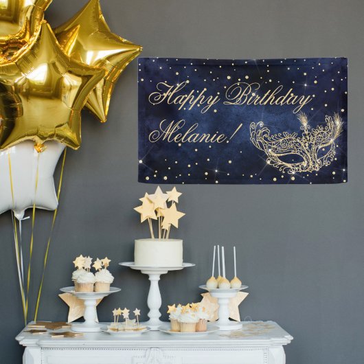 仮装マスクエレガントシックな金ゴールドグリッターきらめき 横断幕