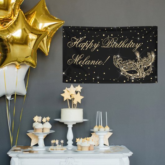 仮装マスクエレガントシックな金ゴールドグリッターきらめき 横断幕