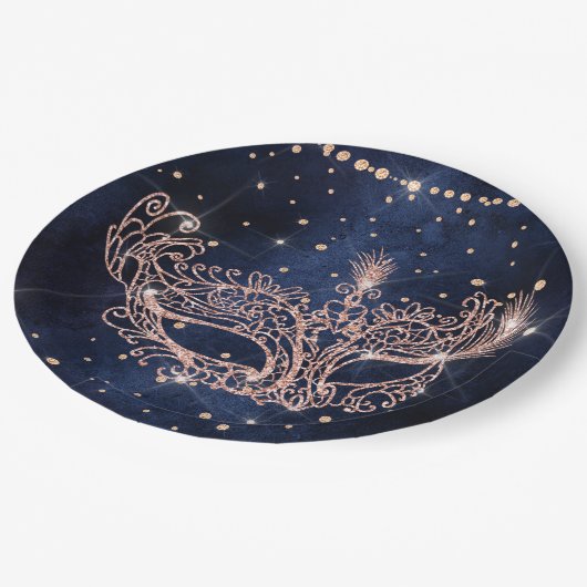 仮装マスクエレガントバラ金ゴールドグリッターきらめき ペーパープレート (アングル)