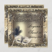 仮装マスクエレガント金ゴールド誕生会 招待状 (正面/裏面)