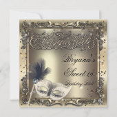 仮装マスクエレガント金ゴールド誕生会 招待状 (正面)