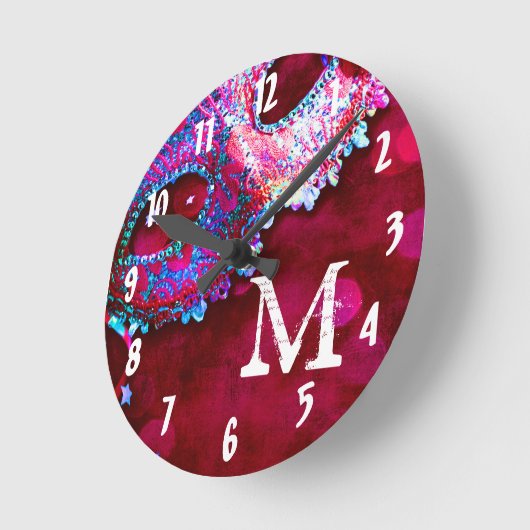 仮装マスクコスツムモノグラムイニシャル壁時計 ラウンド壁時計 (傾斜)