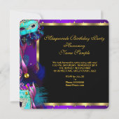 仮装マスクティール(緑がかった色)ブルーパープル誕生日パーティー 招待状 (裏面)