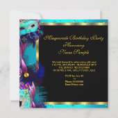 仮装マスクティール(緑がかった色)ブルーピンク誕生日パーティー 招待状 (裏面)