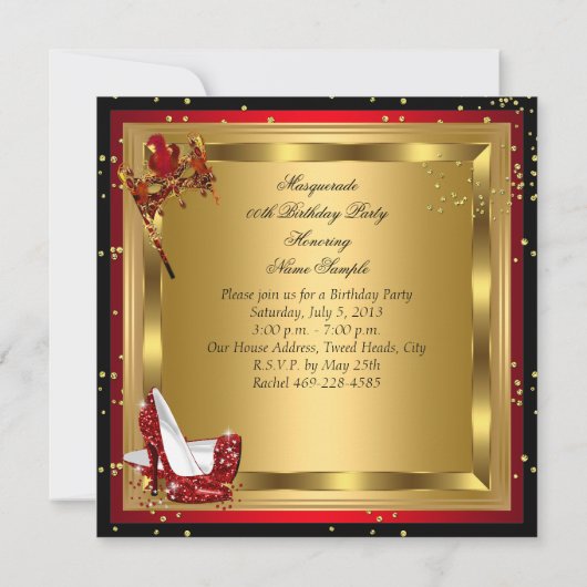 仮装マスクハイヒールシューレッド誕生日2 招待状 (裏面)