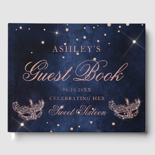仮装マスクバラ金ゴールドグリッタースパークルスウィート16 ゲストブック (正面)