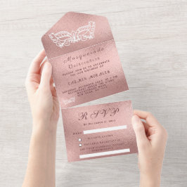 仮装マスクバラ金ゴールドピンクグリッターキンセアニェラ オールインワン招待状