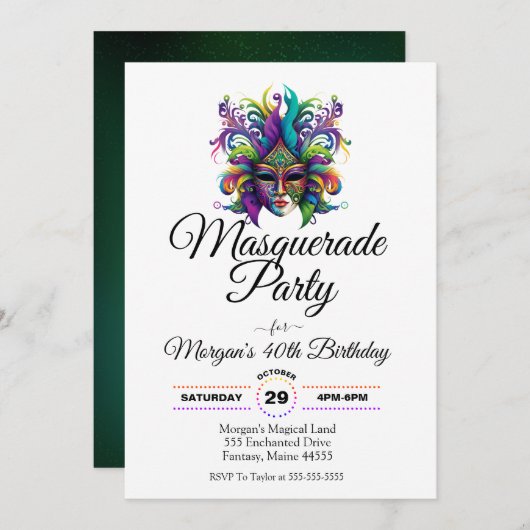 仮装マスクパーティー誕生日の招待 招待状 (正面/裏面)
