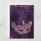 仮装マスクパープルバラ金ゴールドグリッターSweet 16 招待状 (裏面)