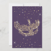 仮装マスクパープル金ゴールドグリッターSweet 16 招待状 (裏面)