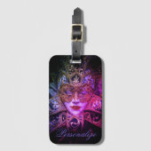 仮装マスクビクトリアンエレガントゴシックブラックピンク ラゲッジタグ (正面縦)