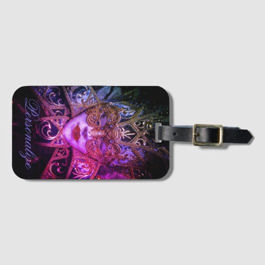 仮装マスクビクトリアンエレガントゴシックブラックピンク ラゲッジタグ (正面横)