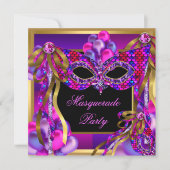 仮装マスクピンクパープルティール（緑がかった色）ブルー誕生日 招待状 (正面)