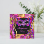 仮装マスクピンクパープルブルー誕生日 招待状 (スタンド正面)