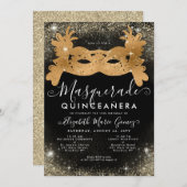 仮装マスクブラック金ゴールドグリッターキンセアニェラ 招待状 (正面/裏面)