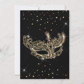 仮装マスクブラック金ゴールドグリッターSweet 16 招待状 (裏面)