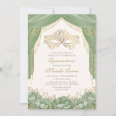 仮装マスクモダンセージグリーンキンセアニェラ 招待状 (正面)