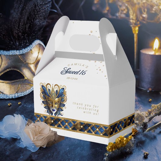 仮装マスクモチーフハーレクインブルー金ゴールドID1032 フェイバーボックス