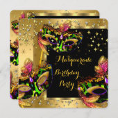 仮装マスクライムピンク金ゴールド誕生日パーティー 招待状 (正面/裏面)