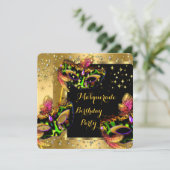 仮装マスクライムピンク金ゴールド誕生日パーティー 招待状 (スタンド正面)