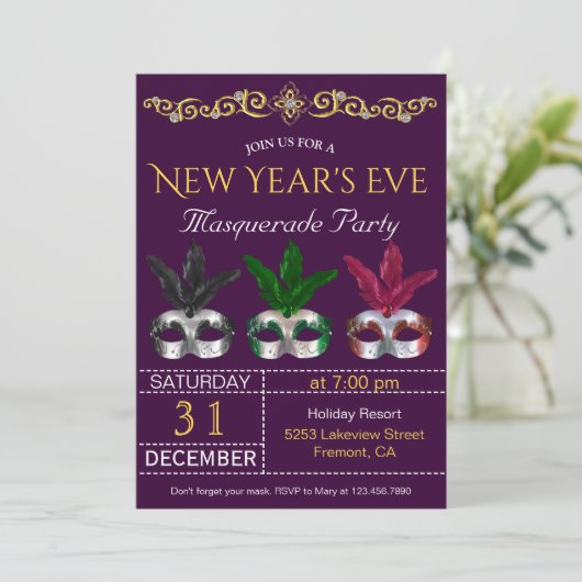 仮装マスク新年のイブパーティの招待状 招待状 (スタンド正面)