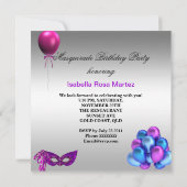 仮装マスク紫ピンクブルー誕生日パーティー 招待状 (裏面)