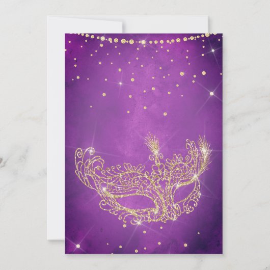 仮装マスク薄紫金ゴールドグリッターキンセアニェラ 招待状 (裏面)