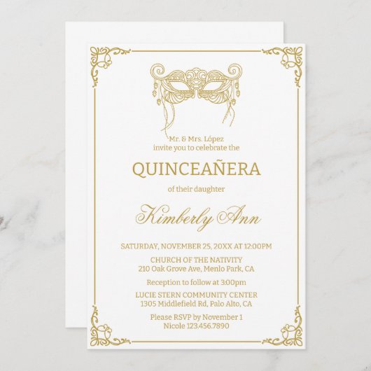 仮装マスク金ゴールドキンセアニェラ 招待状 (正面/裏面)