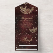 仮装マスク金ゴールドグリッターキンセアニェラブルゴーニュ オールインワン招待状 (内側)